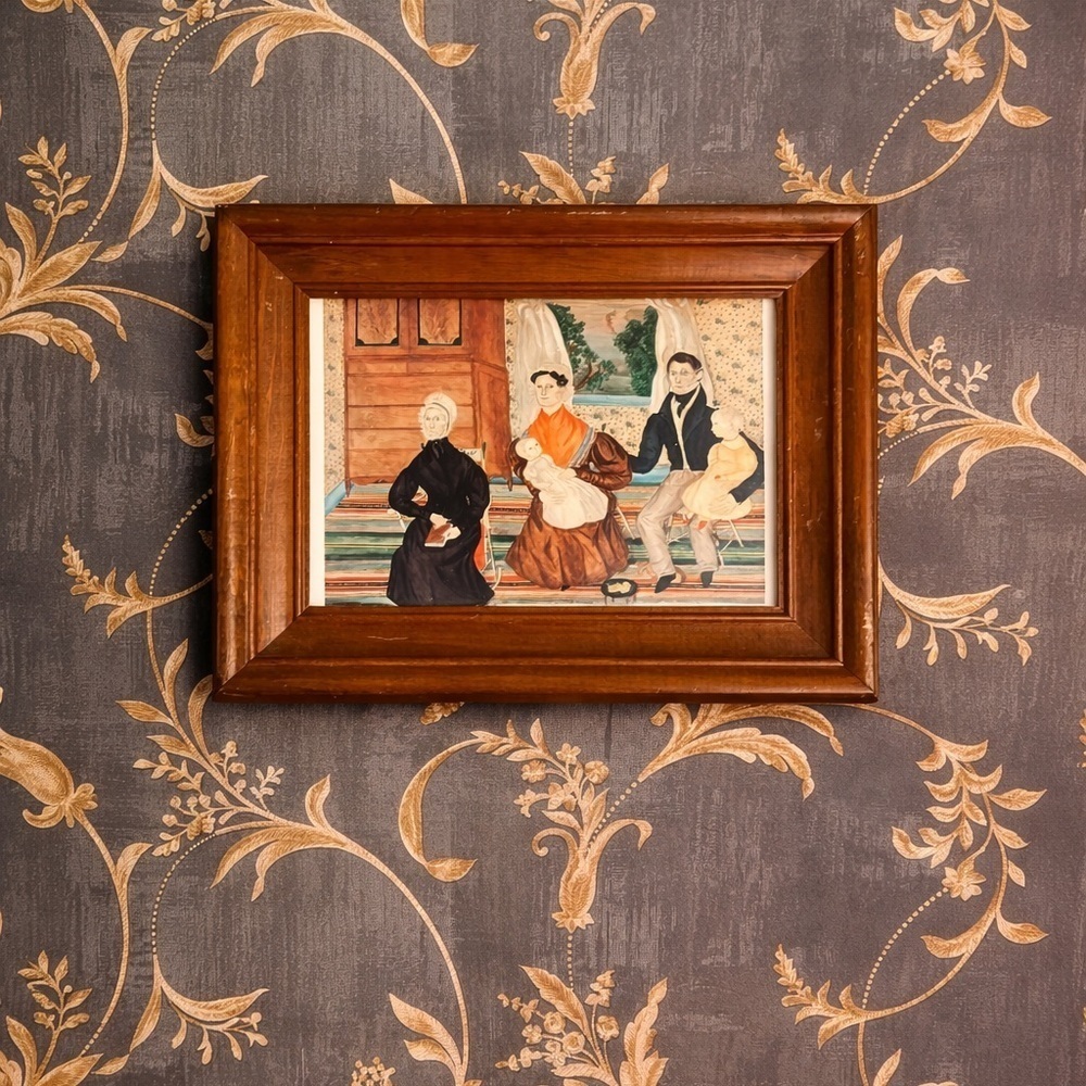 American Folk Art Print "THE TALCOTT FAMILY" 1832, 9"x7" in Wooden Frame